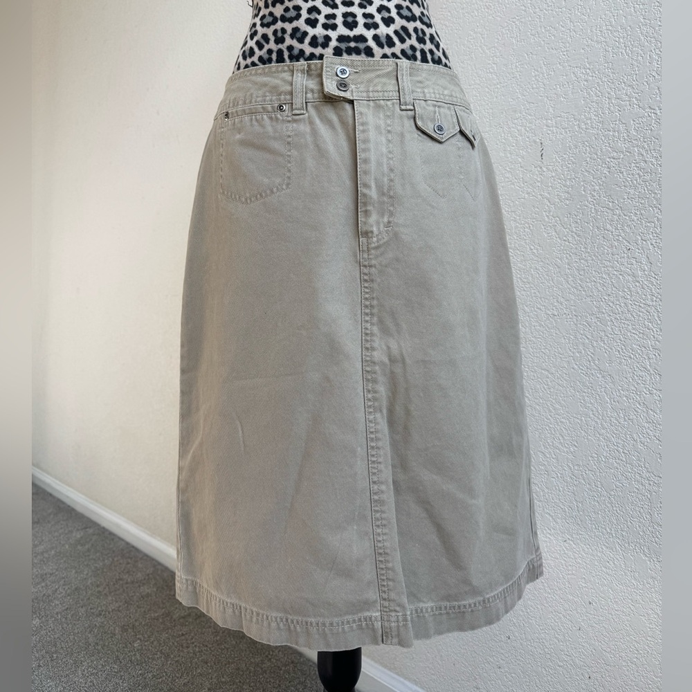 Tan French Cuff Midi Skirt